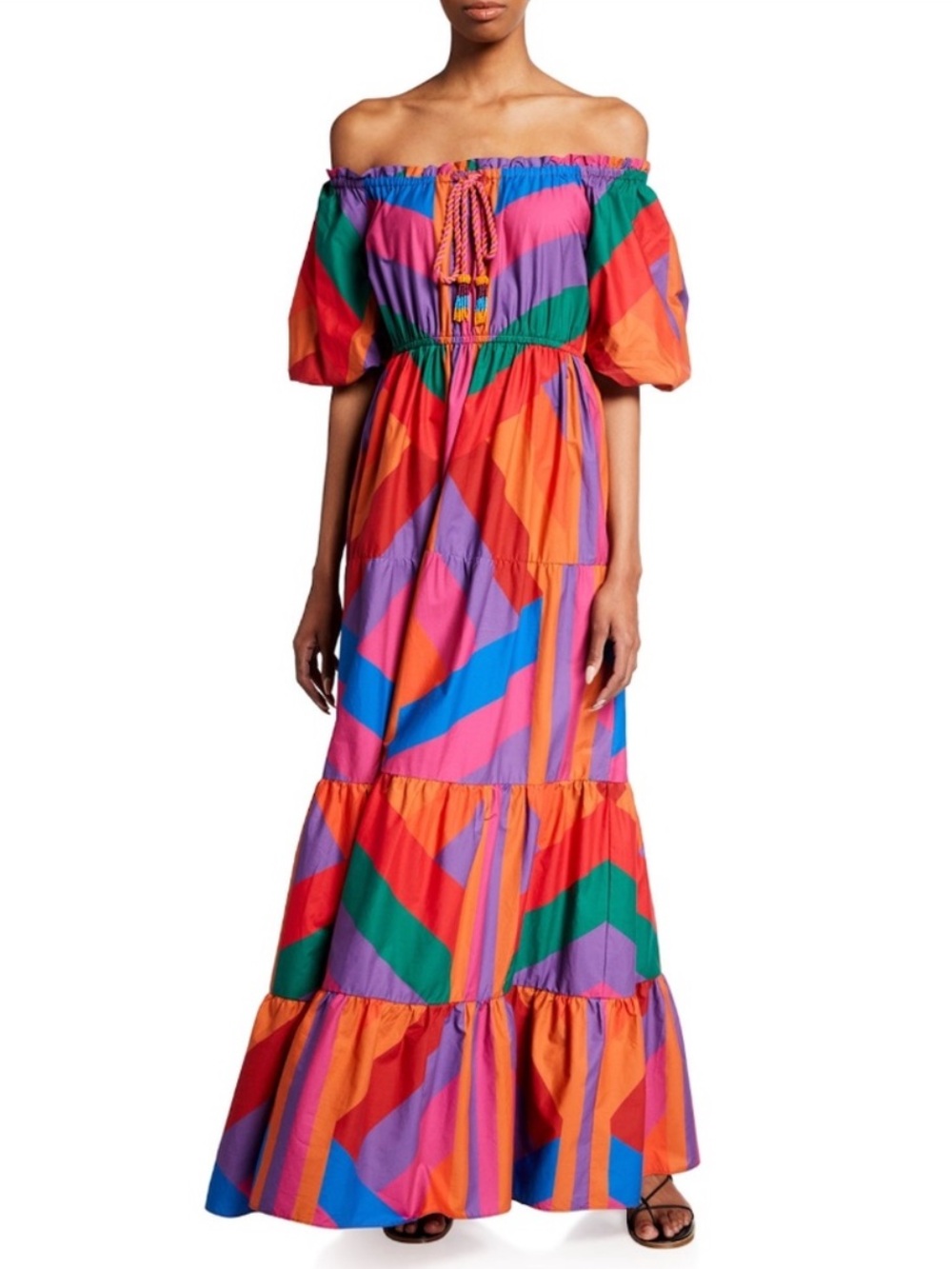 FARM Rio Off-Shoulder Amanda Stripes Maxi Dress. Size XS - Picture 3 of 12